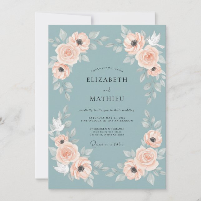 Invitation Mariage Couronne d'Abricot Ardoise (Devant)