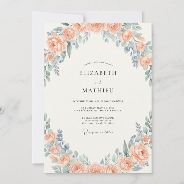 Invitation Mariage Couronne d'Abricot et de Pervenche (Devant)