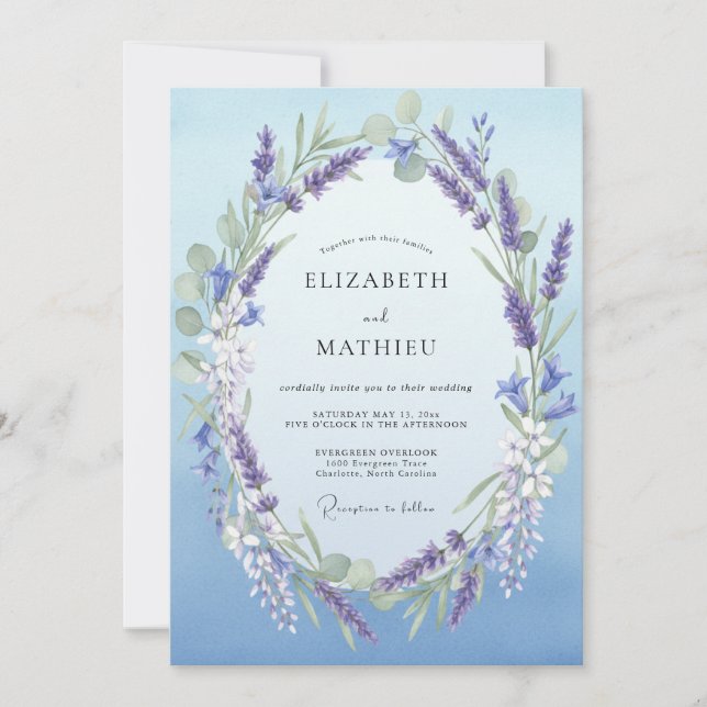 Invitation Mariage Couronne d'Améthyste Azur (Devant)