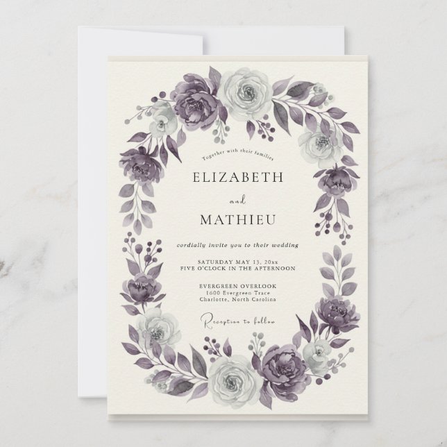 Invitation Mariage Couronne d'Argent et d'Améthyste (Devant)