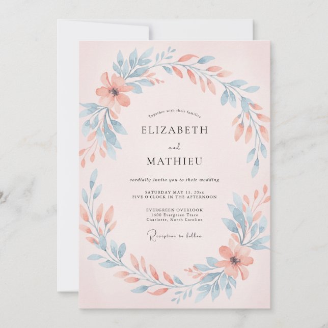 Invitation Mariage Couronne d'Azur Corail (Devant)