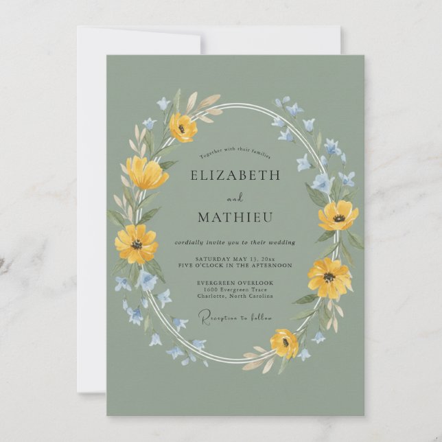 Invitation Mariage Couronne d'Azur Moutarde (Devant)