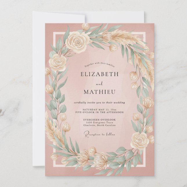 Invitation Mariage Couronne de Blé Champagne (Devant)