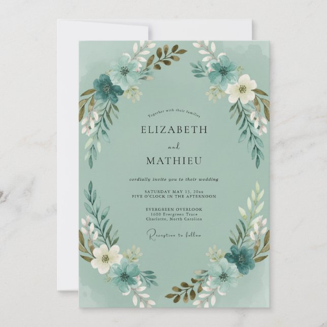 Invitation Mariage Couronne de Bronze Céladon (Devant)