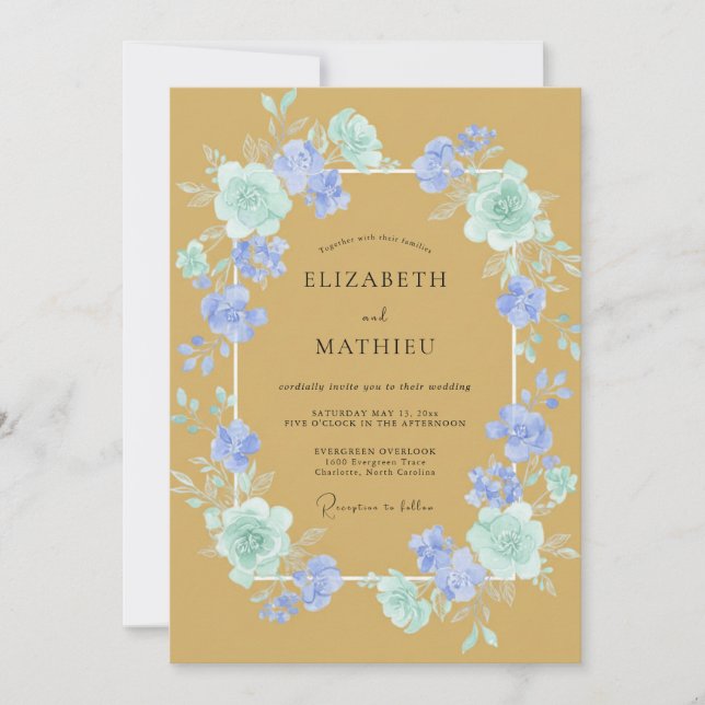 Invitation Mariage Couronne de Céladon Moutarde (Devant)