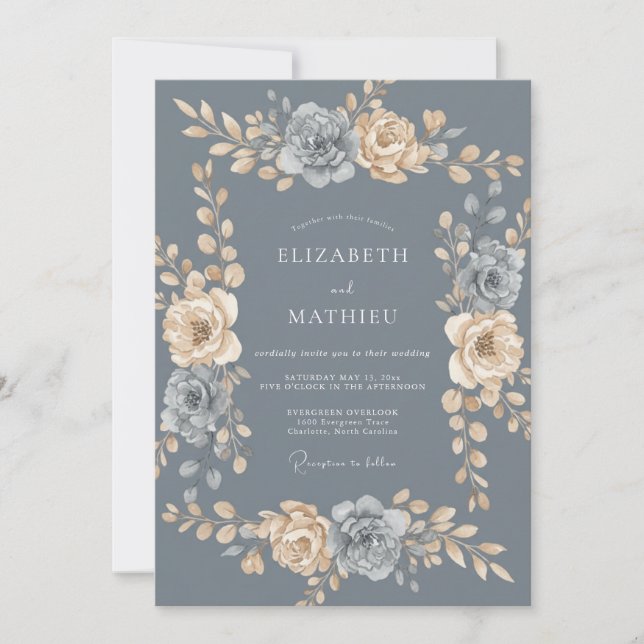 Invitation Mariage Couronne de Champagne Ardoise Antique (Devant)