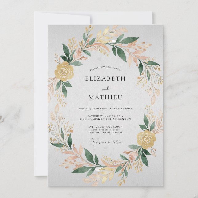 Invitation Mariage Couronne de Champagne Jaune (Devant)