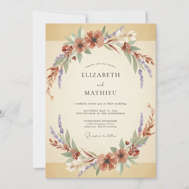 Invitation Mariage Couronne de Champagne Rouille (Devant)