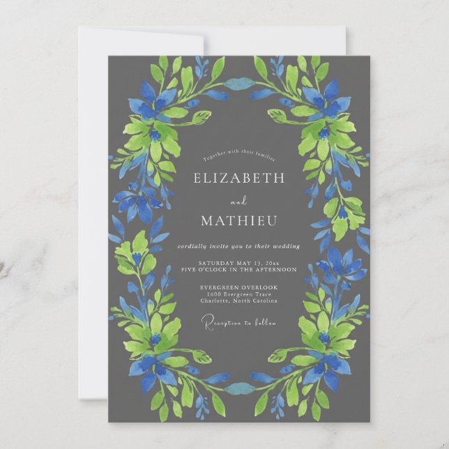Invitation Mariage Couronne de Charbon de Cobalt (Devant)