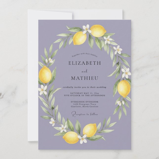 Invitation Mariage Couronne de Citron Pervenche (Devant)