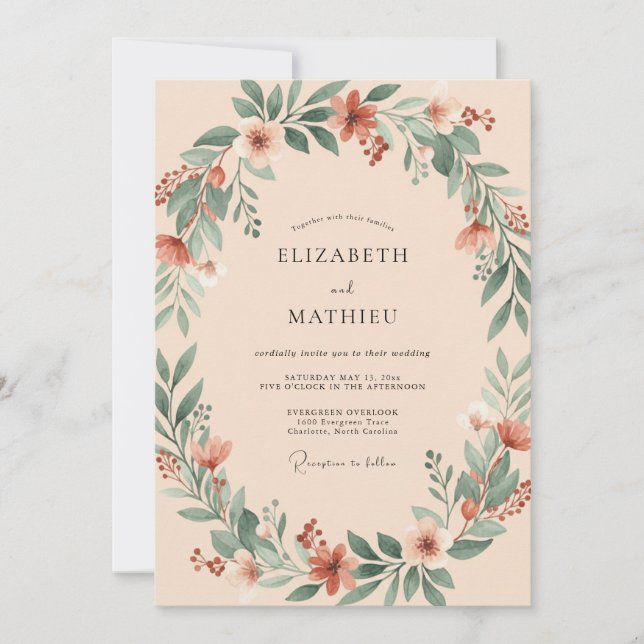 Invitation Mariage Couronne de Corail Endormi (Devant)