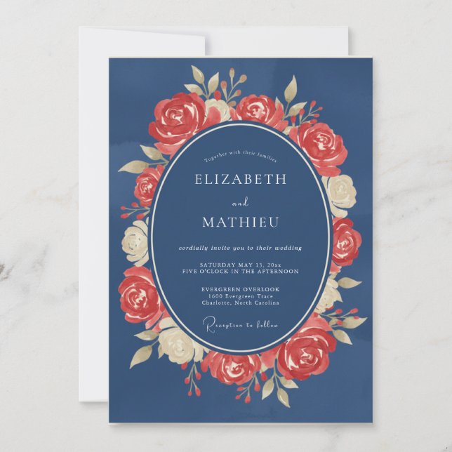 Invitation Mariage Couronne de Cramoisi Acier (Devant)