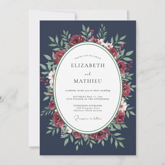 Invitation Mariage Couronne de Cramoisi de Minuit (Devant)