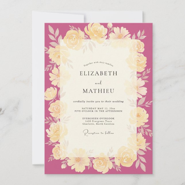 Invitation Mariage Couronne de Crème Magenta (Devant)