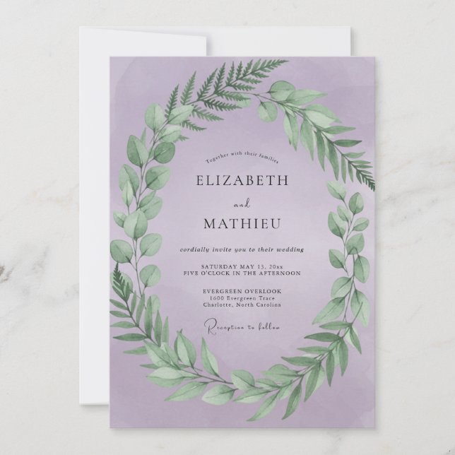 Invitation Mariage Couronne de Feuilles de Lilas (Devant)