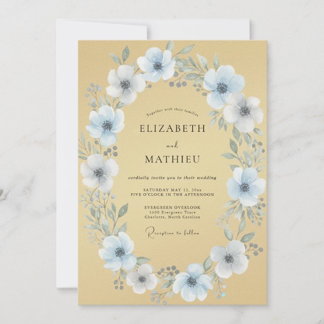 Invitation Mariage Couronne de Fleurs Bleu Ciel (Devant)