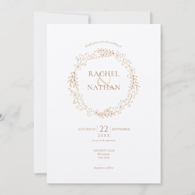 Invitation Mariage Couronne de Laurier Rustique (Devant)