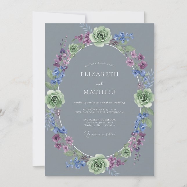 Invitation Mariage Couronne de Lavande sur Ardoise (Devant)