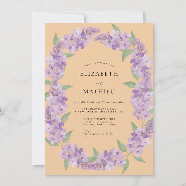 Invitation Mariage Couronne de Lilas Abricot (Devant)