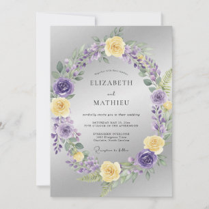 Invitation Mariage Couronne de Lilas Argenté