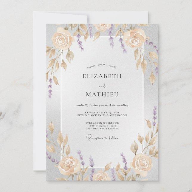Invitation Mariage Couronne de Lilas Champagne (Devant)