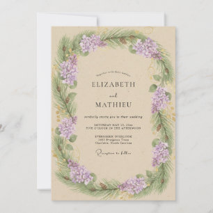 Invitation Mariage Couronne de Lilas Champagne Doré