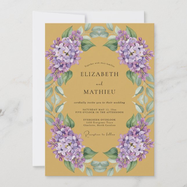Invitation Mariage Couronne de Lilas Moutarde (Devant)