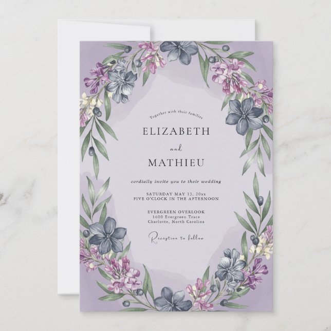 Invitation Mariage Couronne de Lilas Pervenche (Devant)