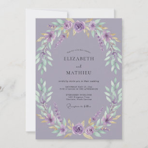 Invitation Mariage Couronne de Lilas Poussiéreux