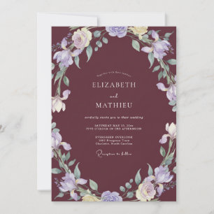 Invitation Mariage Couronne de Lilas Rouge Foncé