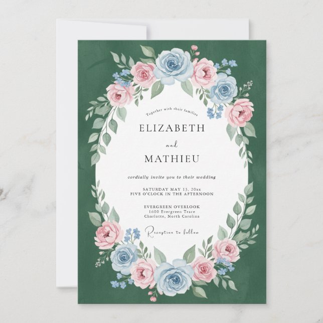 Invitation Mariage Couronne de Mauve Émeraude (Devant)