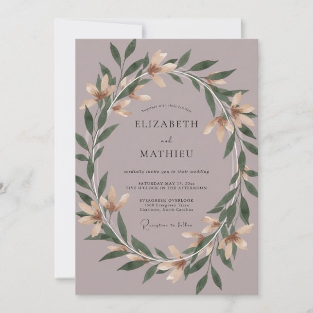 Invitation Mariage Couronne de Mauve Poussiéreux (Devant)