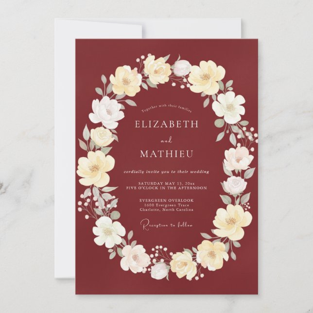 Invitation Mariage Couronne de Merlot et d'Ivoire (Devant)