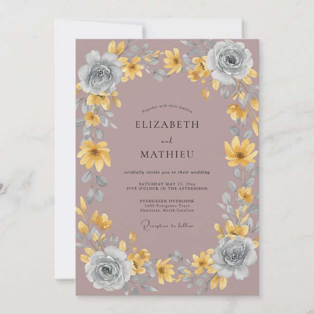 Invitation Mariage Couronne de Moutarde Mauve (Devant)