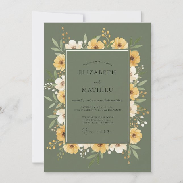 Invitation Mariage Couronne de Moutarde Olive (Devant)