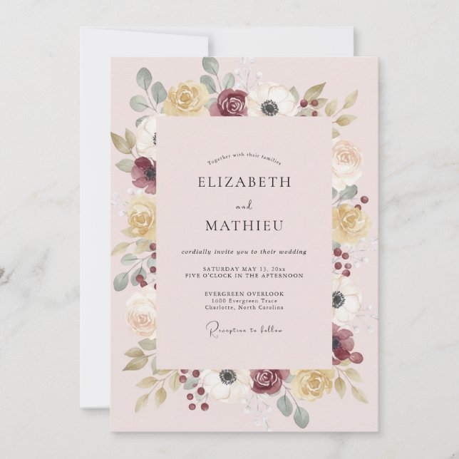 Invitation Mariage Couronne de Moutarde Rosée (Devant)