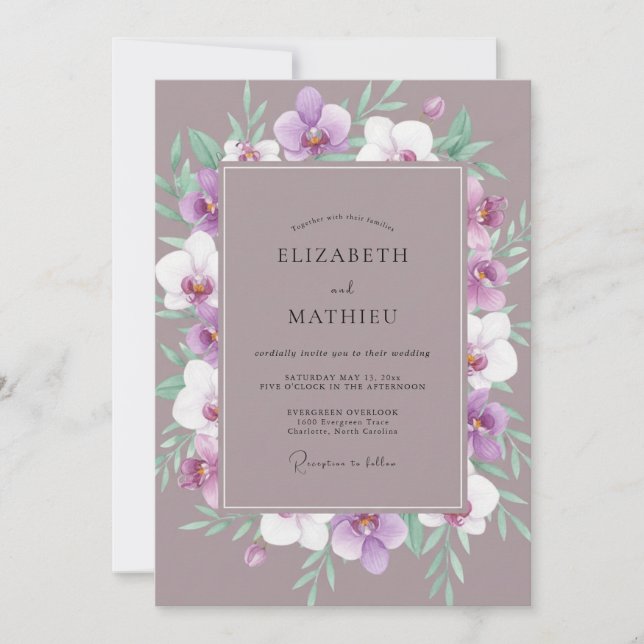 Invitation Mariage Couronne de Orchidées Mauves (Devant)