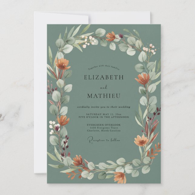 Invitation Mariage Couronne de Pêches Fardées Ardoise (Devant)
