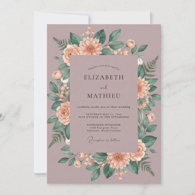 Invitation Mariage Couronne de Pêches Mauves (Devant)