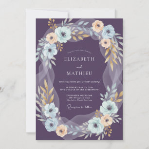 Invitation Mariage Couronne de Pêches Violet Foncé
