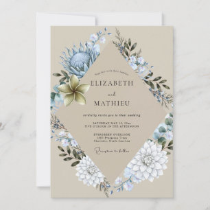 Invitation Mariage Couronne de Pervenche Champagne Doré