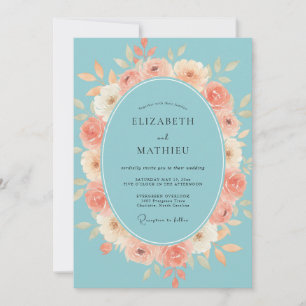 Invitation Mariage Couronne de Pivoine Turquoise