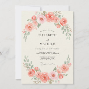 Invitation Mariage Couronne de Pivoines Pêche
