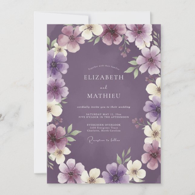 Invitation Mariage Couronne de Prune Améthyste (Devant)