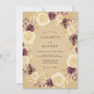 Invitation Mariage Couronne de Prune Champagne