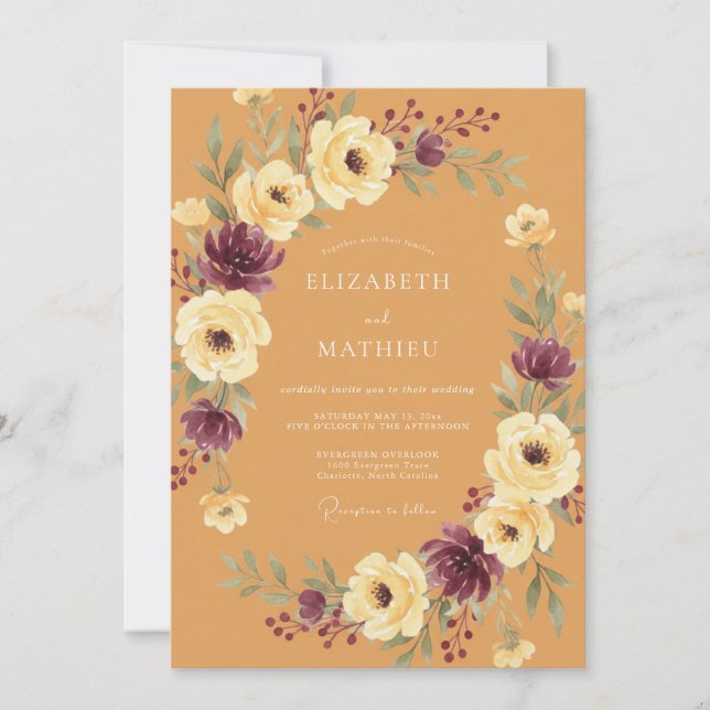 Invitation Mariage Couronne de Prune Ocre (Devant)