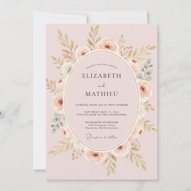 Invitation Mariage Couronne de Rose Doré (Devant)