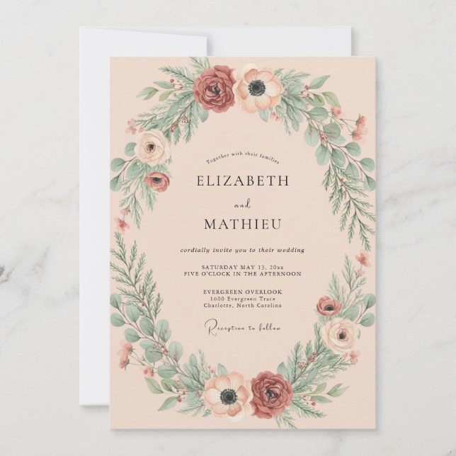 Invitation Mariage Couronne de Rouille Atténuée (Devant)