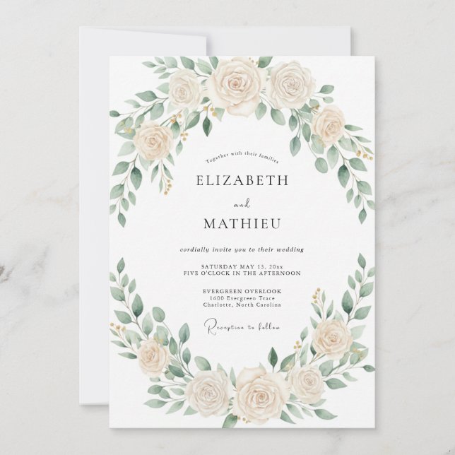 Invitation Mariage Couronne de Sauge Champagne (Devant)