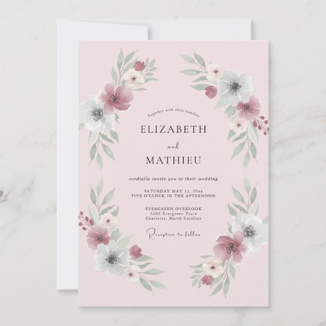 Invitation Mariage Couronne de Sauge Rose (Devant)